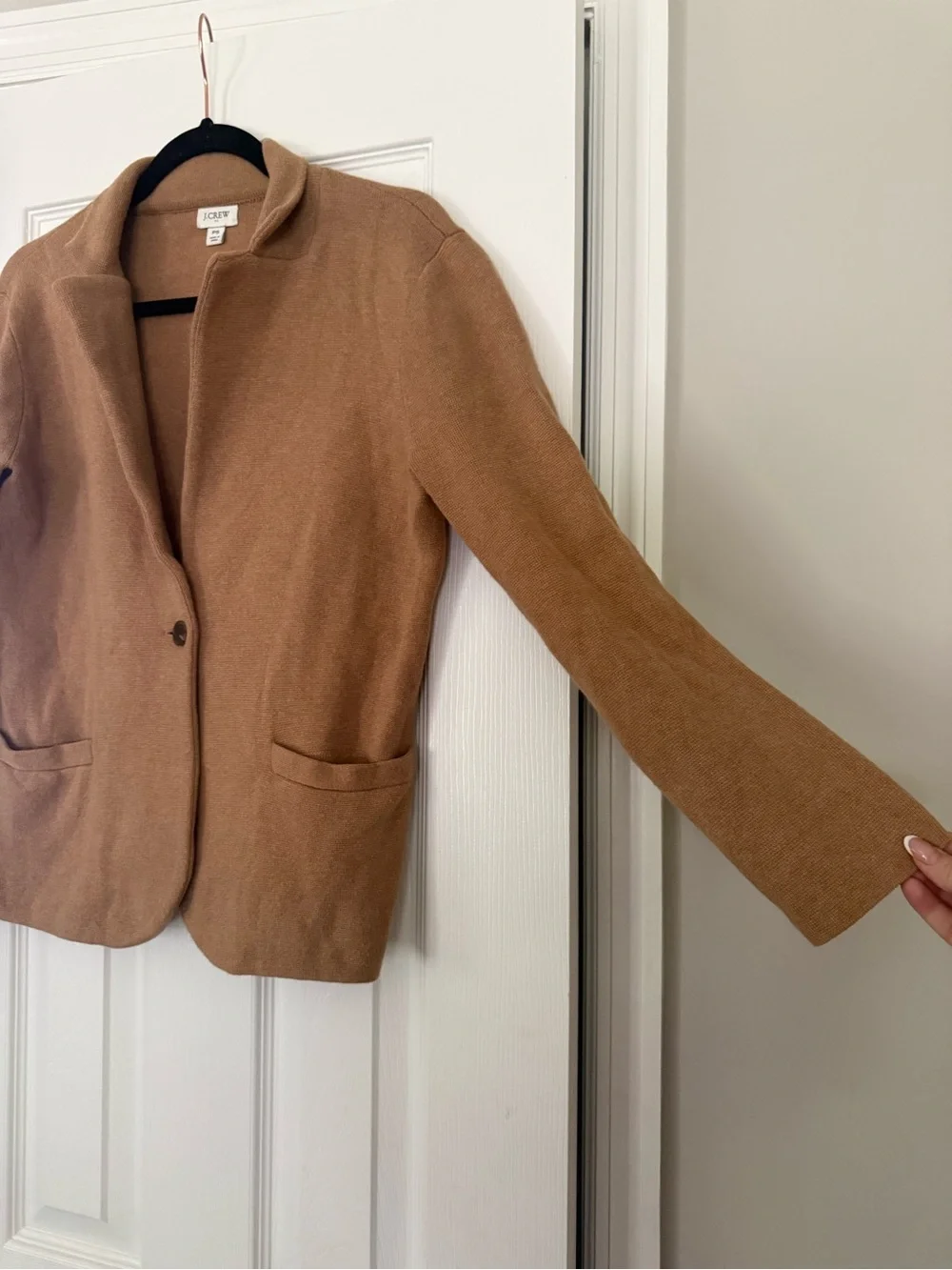 J.Crew Petite Small Camel Cotton Sweater Blazer Knit Jacket One Button
